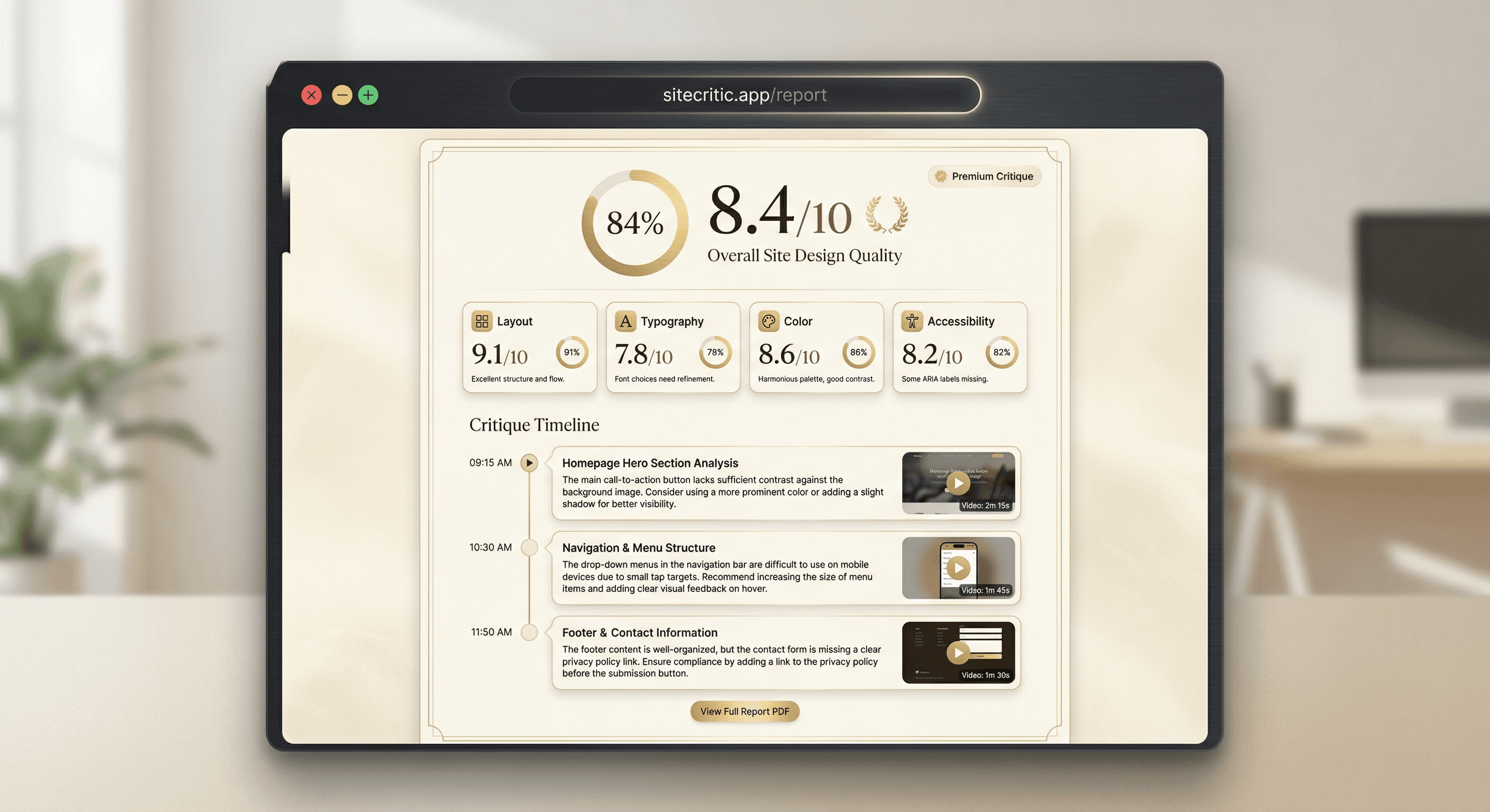 SiteCritic report preview